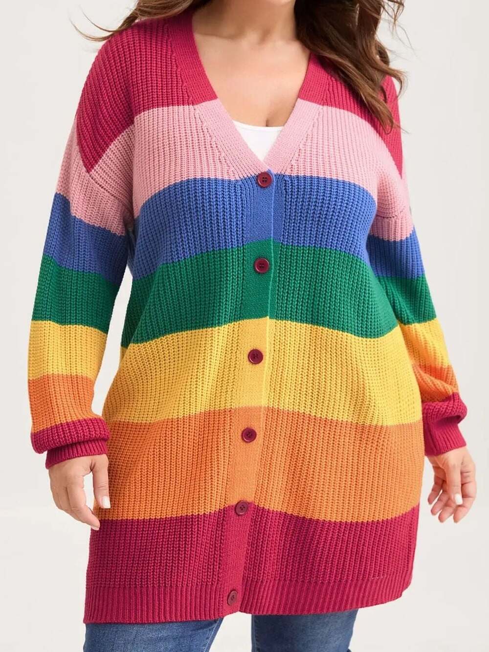 Plus Size 18 20 2X BloomChic Rainbow Stripe Oversized Button Front Long Cardigan